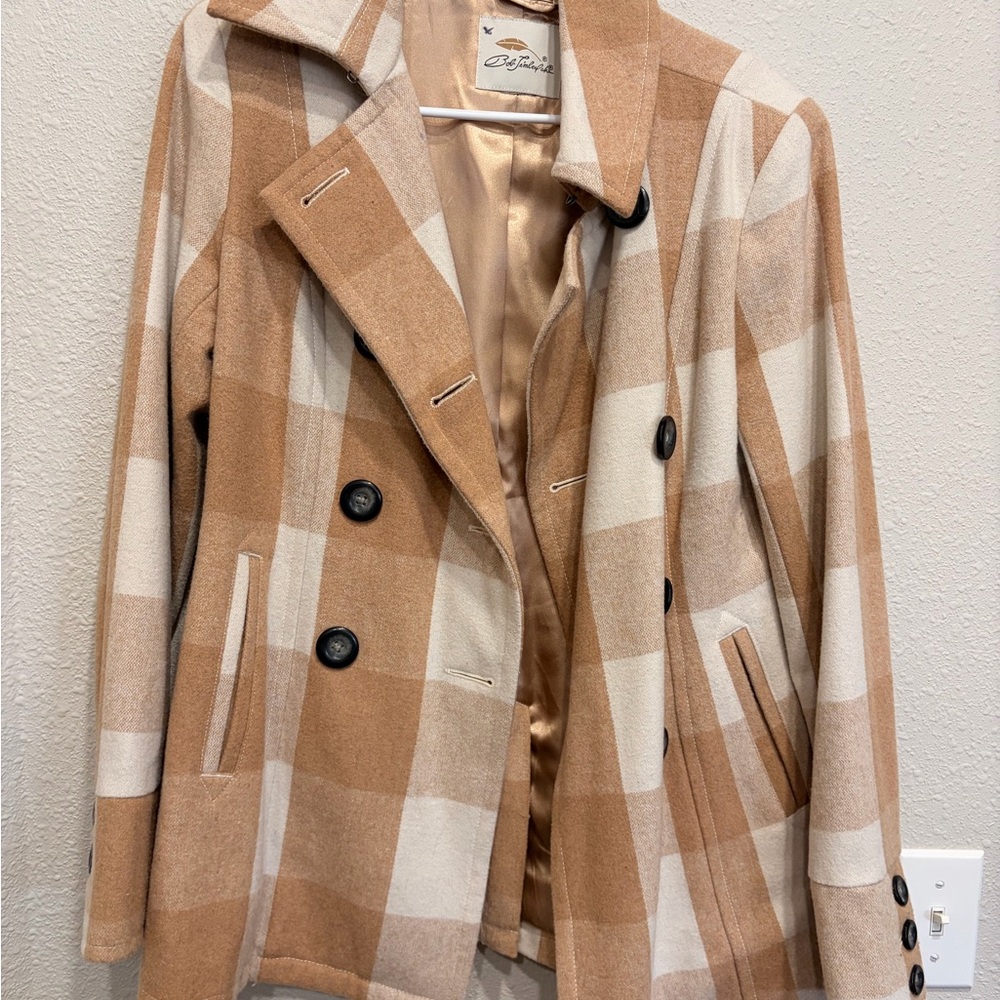 Chicwish Camel and Ivory Plaid Pea Coat